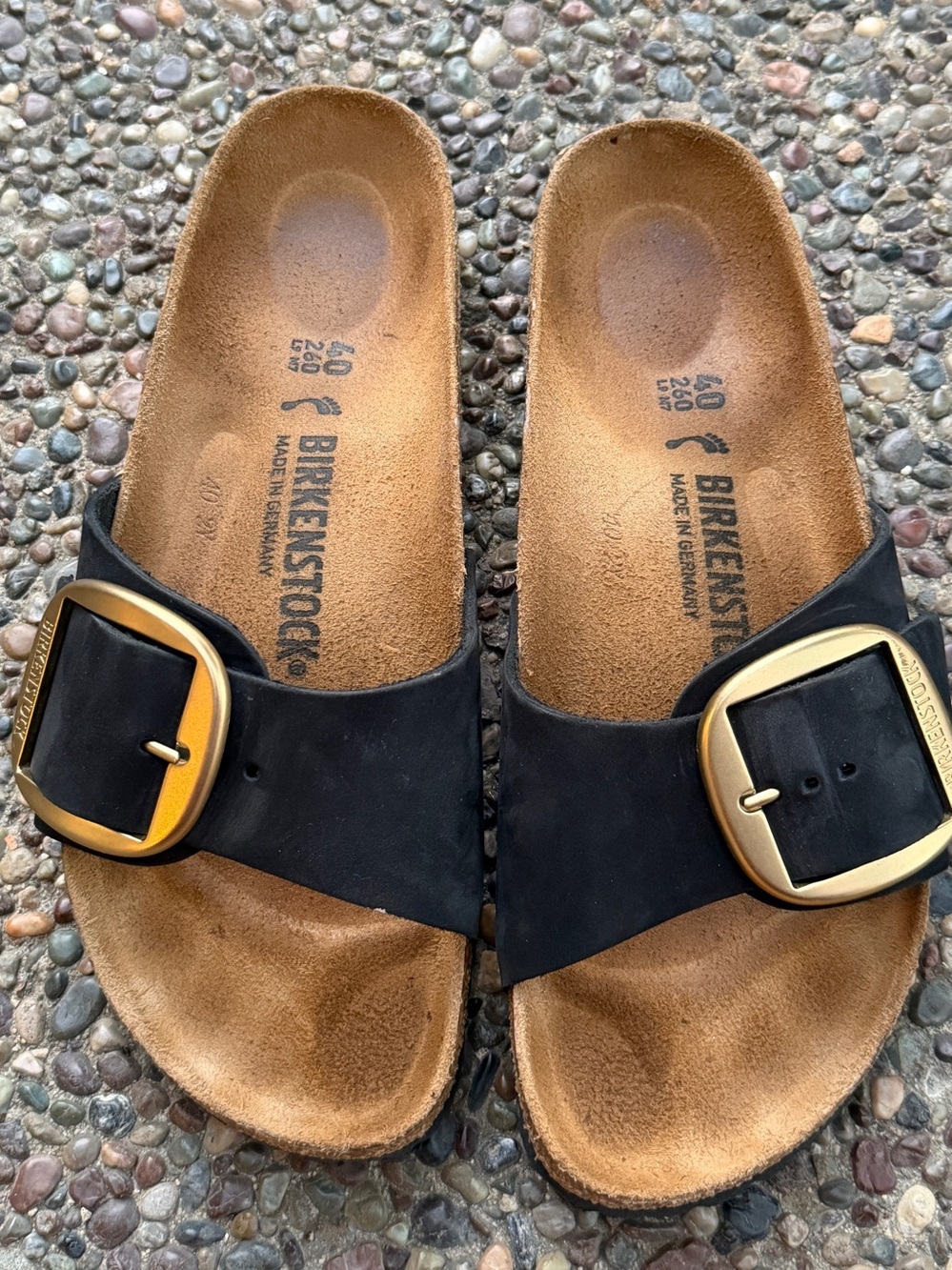 LN  Birkenstock Madrid Big Buckle Sandals Black Nubuck 40